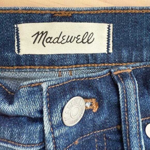 Madewell 9" High-Rise Skinny Crop Blue Jeans Cutoff Hem Distressed Knee, Size 24 - Picture 4 of 11
